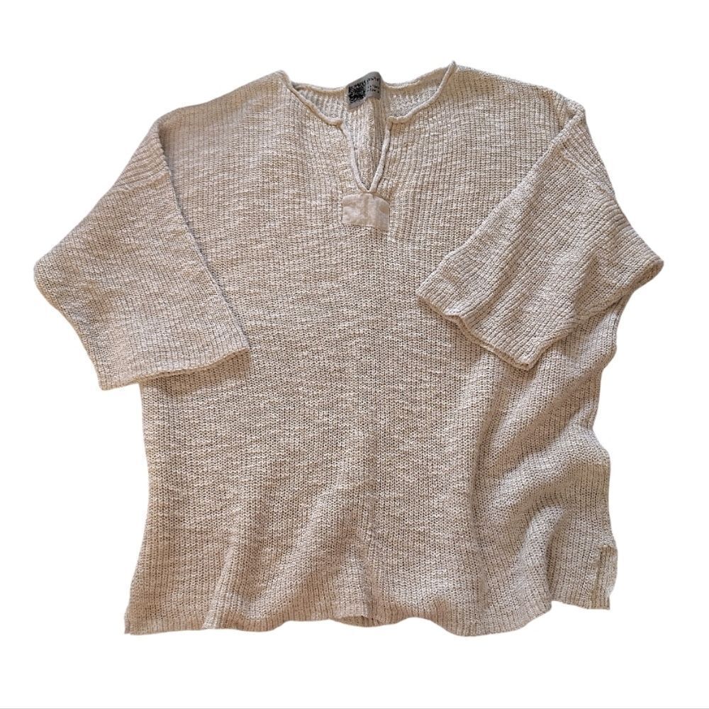 Habitat VTG Oatmeal Knit Wide Short Sleeve Oversized Boho Sweater *Large